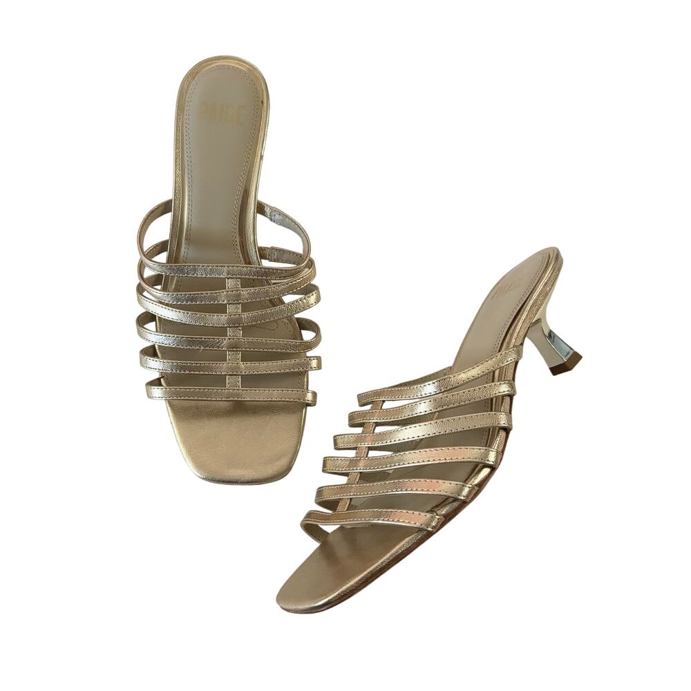 Paige Women’s Metallic Gold Strappy Slip On Formal Kitten Heels Size 10
